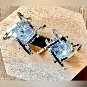 Sparkling Clear Gemstone Silver Tone Pierced Earrings